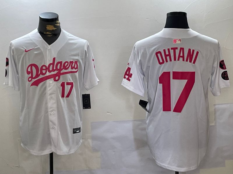 Men Los Angeles Dodgers 17 Ohtani White pink joint name 2024 Nike MLB Jersey style 10276